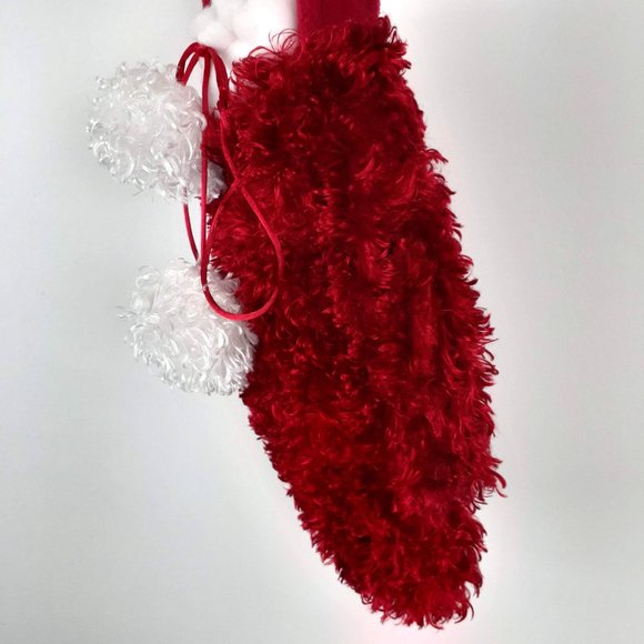 Santa Mitten Bag. Faux fur ugly sweater purse with white furry pom poms shimmery - Picture 3 of 11